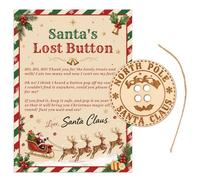 HOWAF Santa's Lost Button Set, Christmas Eve Box Filler with Wooden Father Christmas Lost Button, Letter from Santa Card with Red Velvet Bag for Magic Xmas Morning Family Traditions