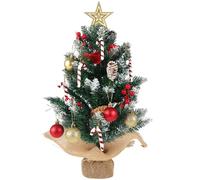 HOWAF Small Christmas Tree, 2ft/60cm Mini Artificial Table Top Christmas Tree Desk Decorations Frosted Small Xmas Tree with Candy Canes, Red Berries, Red Bows, Pine Cones, Tree Star, Ball Ornaments