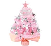 HOWAF Small Pink Christmas Tree, 2ft/60cm Mini Artificial Tabletop Christmas Tree Desk Small Xmas Tree 65 Tips with Tree Star Bows Silver and Pink Baubles for DIY Table Top Christmas Decorations
