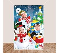 HOWAF Snowman Penguin Photography Backdrop Banner, Christmas Face in Hole Photo Door Cover Christmas Photo Prop Background Banner for Xmas Holiday Winter Christmas Birthday Party Decorations