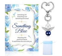 HOWAF Something Blue for The Bride, Blue Angels Bouquet Charm Blue Pearl Angel for The Bride Wedding Bouquet Charms with Wedding Card for Bride to Be Gifts, Bridal Gifts, Bride Gifts for Wedding Day