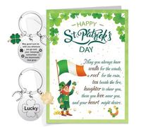 HOWAF St Patricks Day Card, Happy St.Patrick's Day Card St Patricks Day Greeting Card Irish Day Cards with Shamrock, St Patricks Day Keyring Lucky Ring Gift for Best Friend Kids Husband Wife Colleague