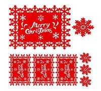 HOWAF Table Set Christmas Place Mats Washable Felt Set of 4 Red Snowflake Motif Table Coasters, 4 Christmas Placemats 34 x 26 cm + 4 Felt Coasters for Christmas Table Decoration Christmas
