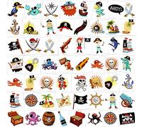 HOWAF Tattoos Temporary Kids, Pirate Tattoo for Kid, 96Pcs Kid Friendly Waterproof Pirate Temporary Tattoo Sticker Fake Tattoos for Boys, Girls, Pirate Birthday Party Decorations Supplies Favors