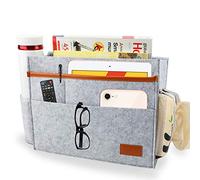HOWAF Thicker Felt Bedside Storage Pocket, Hanging Caddy Storage Organizer with 5 Various Deep Pocket for Book, Tablet, Cup and Remote Perfect for Bunk Beds, Baby Bed, Sofa, Bed Rails(Grey)