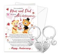 HOWAF Wedding Anniversary Card Mum and Dad Anniversary Card, Happy anniversary card with Envelope Wedding Gifts Romantic Gifts wedding Keepsake Heart Matching Dad Keyring Mum keyring from Daughter Son