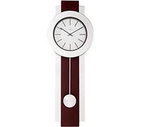 Howard Miller Bergen Wall Clock 625-279 - Modern, Merlot Cherry Finish, Brushed Nickel Pendulum, Bezel & Sidebars, Quartz Movement, Black Bar Hour Markers