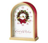 Howard Miller Carols of Christmas II Table Clock 645-424 - Satin Brass Finish, Red Marble Tone Sides, Decorative Wreath Center, 12 Musical Carols, Quartz Movement