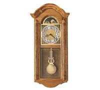 Howard Miller Fenton Wall Clock 620-156 - Golden Oak, Brass Pendulum Home Decor with Quartz Dual-Chime Movement