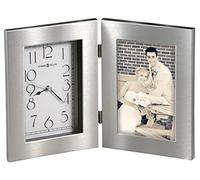 Howard Miller Lewiston Table Clock 645-677 - 4-Inch x 6-Inch Silver Finished Picture Frame, Glass Crystal, Hinged Timepiece, Modern Home Décor, Quartz Movement