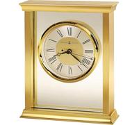 Howard Miller Monticello Table Clock - Brass Finish, Glass Panel, Roman Numerals, Classic Quartz Desk Clock for Office, Bedroom, or Mantel - Silent Movement, Elegant Home Decor - 645-754