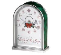 Howard Miller Sounds of The Season Christmas Table Clock 645-687 - Polished Silver Finish, Green Marble Tone Sides, Musical Timepiece with 12 Carols, Modern Home Décor, Quartz Movement