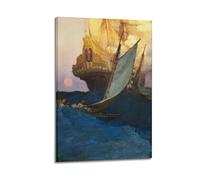 Howard Pyle Art Poster The Attack on A Galleon Painting On Canvas Wall Art Scroll Picture Print Living Room Walls Decor Homes 20x30inch(50x75cm)