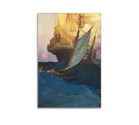 Howard Pyle Great Works of Art The Attack on A Galleon Poster Canvas Wall Art Decorative Bedroom Modern Home Print Picture 24x36inch(60x90cm)