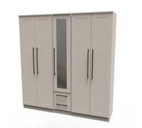 Welcome Furniture Ready Assembled Beverley Tall 5 Door 2 Drawer 1 Mirror Wardrobe In Kashmir Matt, Brown