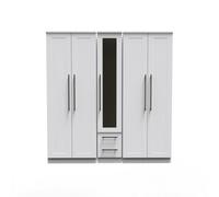 Howard Tall 5 Door 2 Drawer 1 Mirror Wardrobe In White Ash (Ready Assembled)