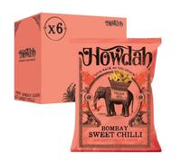 Howdah Indian Snacks Bombay Sweet Chilli - Ridged Ribbon Crisps Spiced with the Heat of Chilli & Aromatic Herbs, Ideal Snack Share Bags or Party Food Snacks - Punchy, Sweet & Spicy - 130g (Pack of 6)