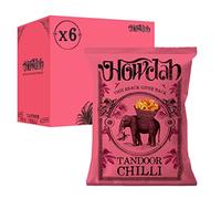 Howdah Indian Snacks Tandoor Chilli - Crunchy Ribbon Crisps with Dry Exotic Spices, Zesty Ancient Grain Snack Share Bags or Party Food Snacks - With Aromatic Cumin & Tandoor Spices - 130g (Pack of 6)