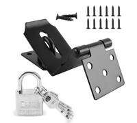 HOWDIA 4 Inch Door Lock Latch Padlock Hasp Set, 90° Latch Lock with Screws and Padlock Stainless Steel Safety Right Angle Padlock Hasp Latch Security Door Clasp Hasp for Shed/Gate/Storage Lock(Black)