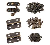 HOWDIA 50 Pcs Antique Small Hinges Piano Hinges Decorative with 25 Pcs Mini Cabinet Latch Hasps for Small Wooden Toy Box Chest Doll House Jewellery Boxes（Bronze Tone）