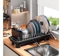 HOWDIA Small Dish Drying Rack, Compact Dish Rack for Kitchen Counter with Removable Cutlery Holder, Multifunctional Stainless Steel Dish Drainer, Space Saving