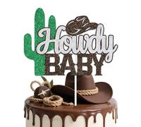 Howdy Baby Cake Topper, Baby Shower Decorations, A Little Cowboy Is On The Way Party Supplies, Western Cowboy Gender Reveal Party Decor Sign Green Brown & Silver