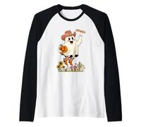 Howdy Boo Vintage Cowboy Ghost Halloween Fun Raglan Baseball Tee