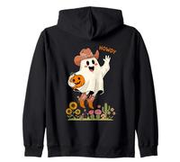 Howdy Boo Vintage Cowboy Ghost Halloween Fun Zip Hoodie