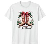 Howdy Christmas Cowboy Boots Graphic Tee Holidays Christmas Western Mens T-Shirt Womens Top Festive Unisex Apparel S White