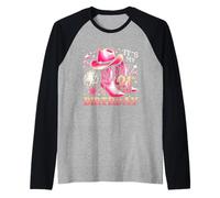 Howdy Cowboy Hat Womens Pink Boots Disco Ball 21st Birthday Raglan Baseball Tee