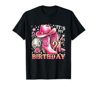 Howdy Cowboy Hat Womens Pink Boots Disco Ball 21st Birthday T-Shirt