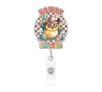 Howdy Easter Chick Retractable Badge Reel Cute Funny Glitter Checkered Id Name Badge Holder 360° Rotating Nursing School Essentials for Nurse Teacher Office Worker Student ID Card Decoration
