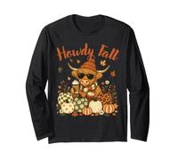 Howdy Fall Highland Cow Pumpkin Coffee Autumn Design Long Sleeve T-Shirt