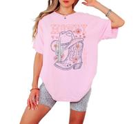 Howdy Lets Get Rowdy Womens Graphic T-Shirt Western Wear Cowboy Boot Cactus Floral Tee L (16-18) Light Pink