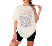 Howdy Lets Get Rowdy Womens Graphic T-Shirt Western Wear Cowboy Boot Cactus Floral Tee M (12-14)