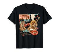 Howdy Yeehaw Cowgirl Collage Western Boots Sunflower Guitar T-Shirt