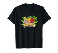 Howdytoons Dinostory: Terri Vs T-Rex T-Shirt - Kids Girls Dinosaur Lovers Unisex - Black, Multicolour - Short Sleeve - Small - Classic Fit - Cotton, Polyester Blend