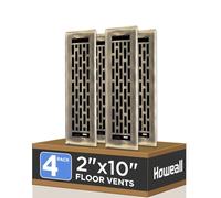 Howeall 2x10 Inches 4 Pack Heavy Duty Walkable Floor Register - Easy Adjust Air Supply Lever Decorative Floor Vent Covers, Boston Design Vent Covers for Home - Antique Brass