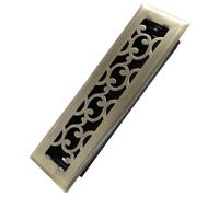 Howeall 2x10 Inches Heavy Duty Walkable Floor Register - Easy Adjust Air Supply Lever Decorative Floor Vent Covers - Savannah Design Vent Covers for Home - Antique Brass