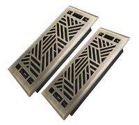 Howeall 4x10 Inches 2 Pack Heavy Duty Walkable Floor Register Easy Adjust Air Supply Lever Floor Vents - Brooklyn Design - Vent Cover for Home Floor - Antique Brass