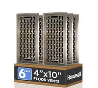 Howeall 4x10 Inches 6 Pack Heavy Duty Walkable Floor Register - Easy Adjust Air Supply Lever Decorative Floor Vent Covers, Boston Design Vent Covers for Home - Antique Brass