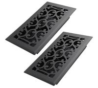 Howeall 4x8 Inches 2 Pack Heavy Duty Walkable Floor Register - Easy Adjust Air Supply Lever Decorative Floor Vent Covers, Savannah Design Vent Covers for Home - Matte Black