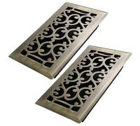 Howeall 4x8 Inches 2 Pack Heavy Duty Walkable Floor Register - Easy Adjust Air Supply Lever Decorative Floor Vent Covers, Savannah Design Vent Covers for Home - Antique Brass