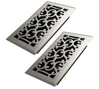 Howeall 4x8 Inches 2 Pack Heavy Duty Walkable Floor Register - Easy Adjust Air Supply Lever Decorative Floor Vent Covers, Savannah Design Vent Covers for Home - Satin Nickel