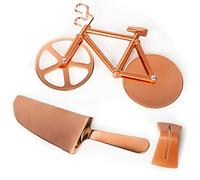 HOWEIFULL Bicycle Pizza Cutter Wheel, Stainless Steel Bike Pizza Cutter with Pizza Shovel and Stand, Non-Stick Coating, Dual Pizza Slicer Sharp Blades (Gold)