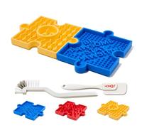 HowGo Puzzle Slow Feeder Blow with 38+ Suction Cups| Heavy Duty Maze Enrichment Lick Mat BPA-Free Silicone | Reduce Boredom Anxiety Free Combination for Dogs(2PCs, Blue & Yellow)