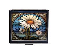 HowGuu 7 Days Chromed Shiny Silver Pill Organizer with Mirror Inside Has 8 Separate Compartments Rectangle 7 Days Pill Box Pill Case (Daisy Stained Glass)