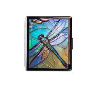 HowGuu Travel Pill Organizer Small Pill Case for Purse Essentials 7 Days Cute Pill Box with Mirror Portable Pill Box for Pocket or Purse Pill Containe Travel Gifts (Art Dragonfly Stained Glass)