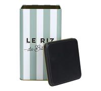 HowHomely Bistro Rice Tin Green White Stripes 2L - Metal Storage Jar with Black Lid Storage Tin Kitchen for Rice or Dry Food in Bistro Style