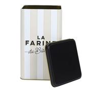 HowHomely | Bistrot 2L White / Beige Stripes - Metal Storage Jar with Black Lid, Kitchen Storage Tin for Flour or Dry Food in Bistro Style